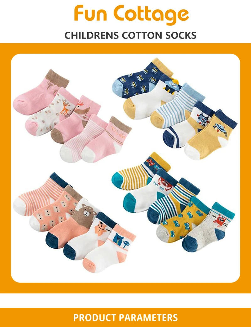 5 Pairs/Lot Bear Cartoon Kids Socks for Children Boys Girl Socks Baby Polka DOT Colorblock Children′s Cotton Socks